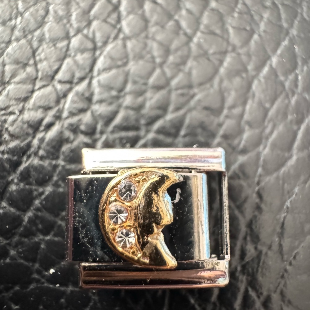 Gold tone Moon Charm with Crystals